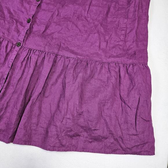 J.Jill 4X Love Linen Button Front Maxi Dress Purple Lagenlook Cottagecore V-Neck - Picture 13 of 16
